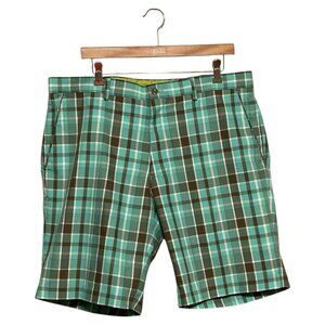 Louis Raphael Golf Green Plaid Shorts Men's Size 38 Flat Front Summer Beach Fun
